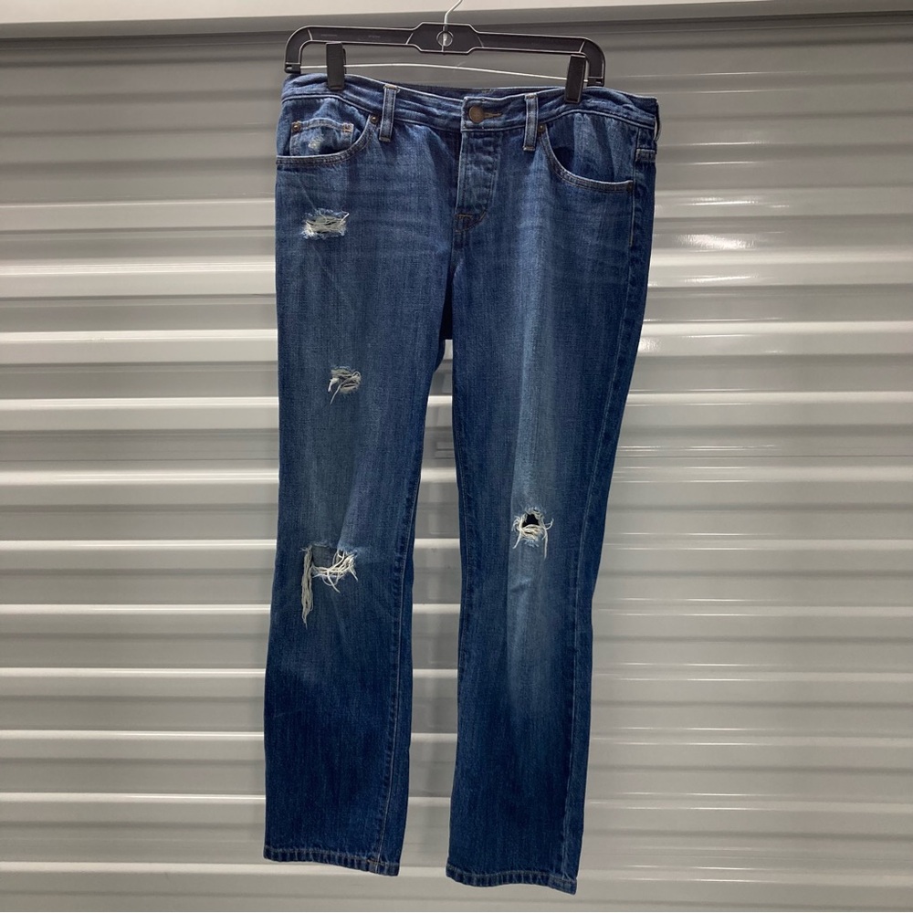 LOFT Blue Distressed Straight Leg Jeans